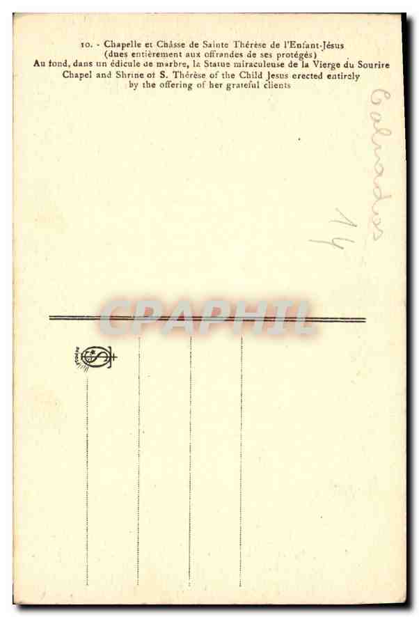Chapelle et Châsse de Sainte Thérèse de l'Enfant-Jésus — éditeur non visible — n° 10 — Rückseite