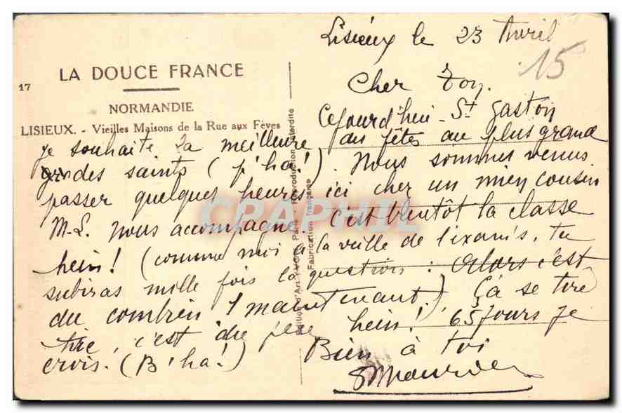 CPA Lisieux Vielles Maisons de la Rue aux Feves  — Verso