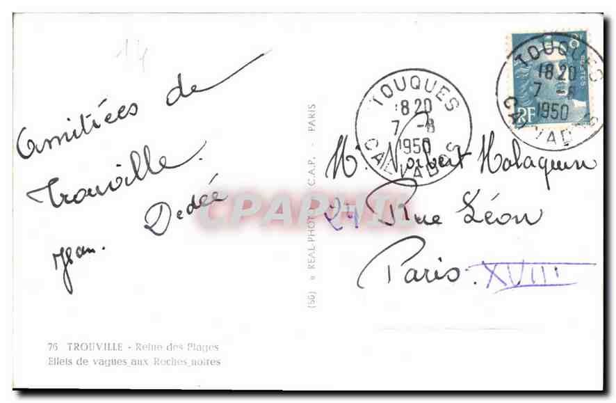 Vagues aux Roches noires — TROUVILLE — C.A.P. (n°76) — Verso