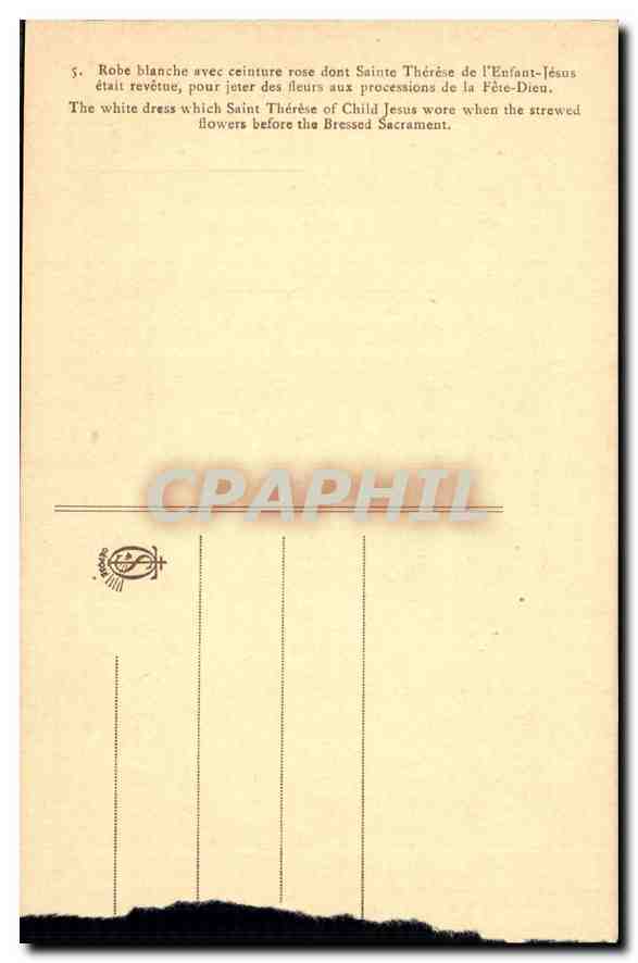 CPA Robe blanche avee ceinture rose dont Sainte Therese de l'Enfant Jesus  — Rückseite