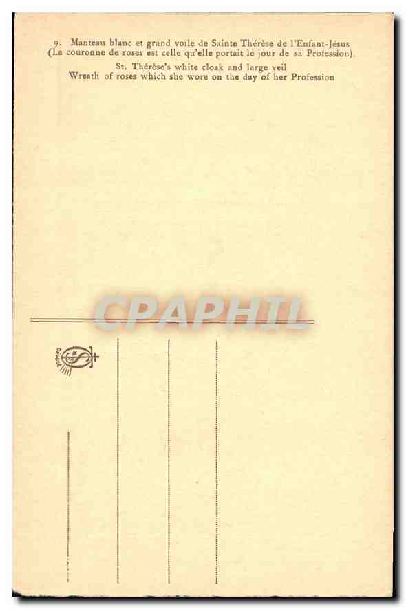 Sainte Thérèse de l'Enfant-Jésus — Manteau blanc et grand voile — éditeur non visible, n° de série 9 — Reverso