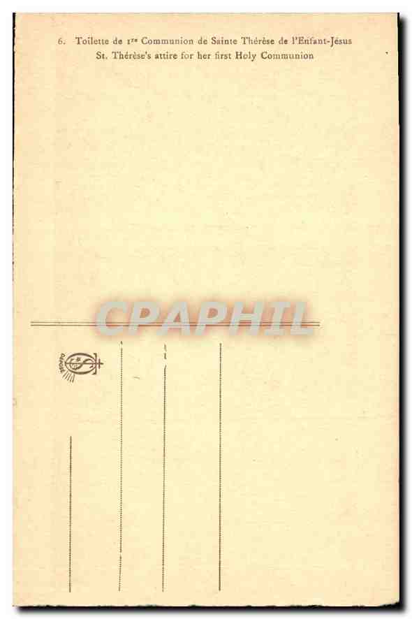 Toilette de 1ère Communion de Sainte Thérèse de l'Enfant-Jésus — série CPAPHIL n°6 — Achterkant