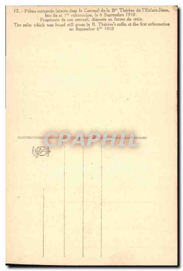 Palmes et fragments de croix — Exhumation de B. Thérèse de l'Enfant-Jésus — 6 septembre 1910 — Verso