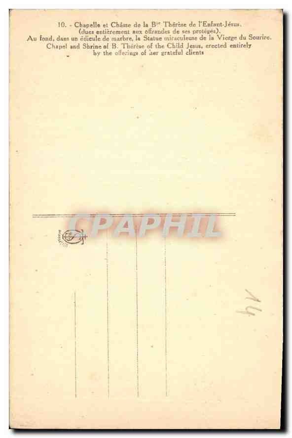 CPA Chapelle er Chasse de la B Therese de l'Enfant Jesus  — Verso
