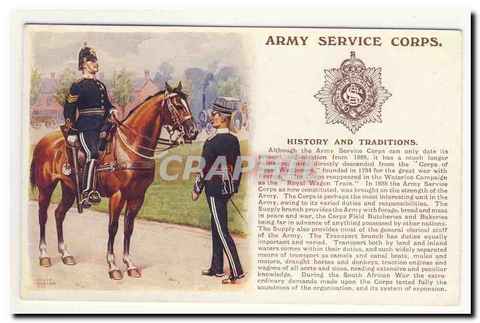 British Army service corps waggoners waterloo 1794 butcheries bakeries camels mules donkeys History and traditions CPA