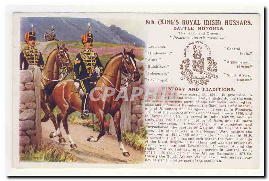 8th king's royal irish hussars 1693 almanza egypt india Agra Leswarree charge at Balaklava History and traditions CPA