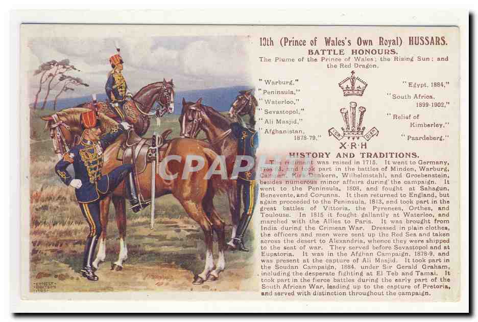 19th prince of wales's own royal Hussars 1715 Waterloo Crimean war red sea sevastopol pretoria History traditions CPA