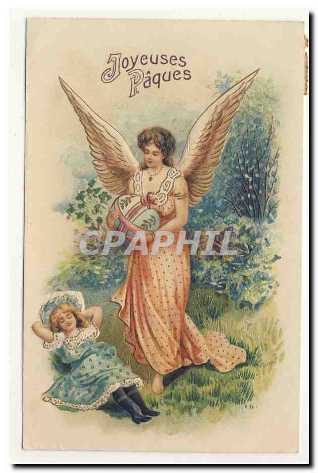 Ange et enfant — Joyeuses Pâques — éditeur non visible