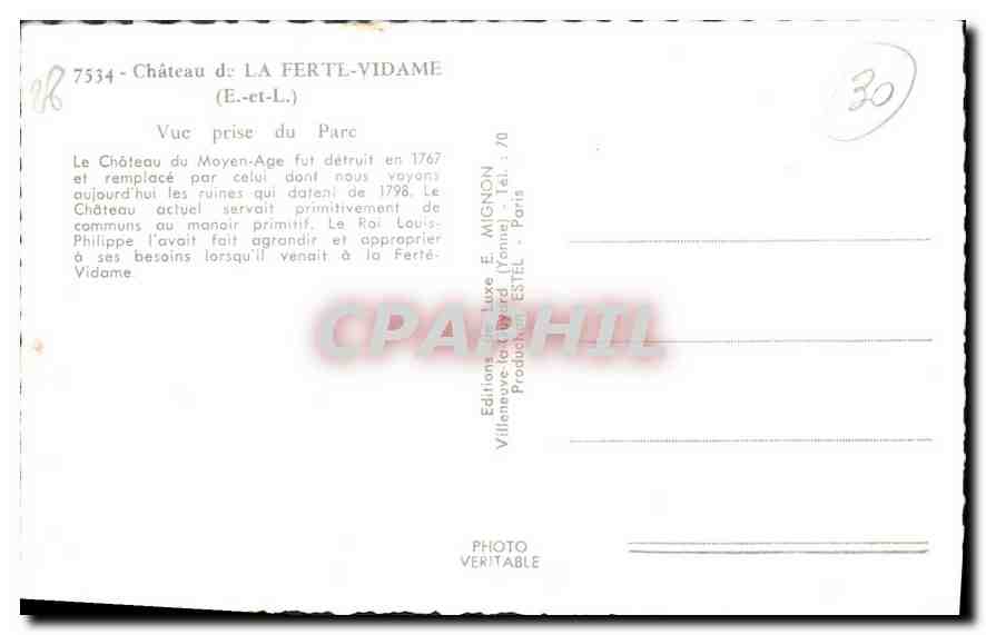 CPA Chateau de la Ferte Vidame E et L vue prise du Parc  — Rückseite
