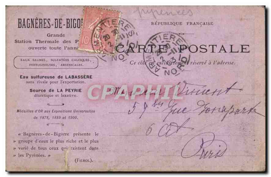 Bagnères-de-Bigorre — Le Casino — Éditeur et n° de série non lisibles — Rückseite