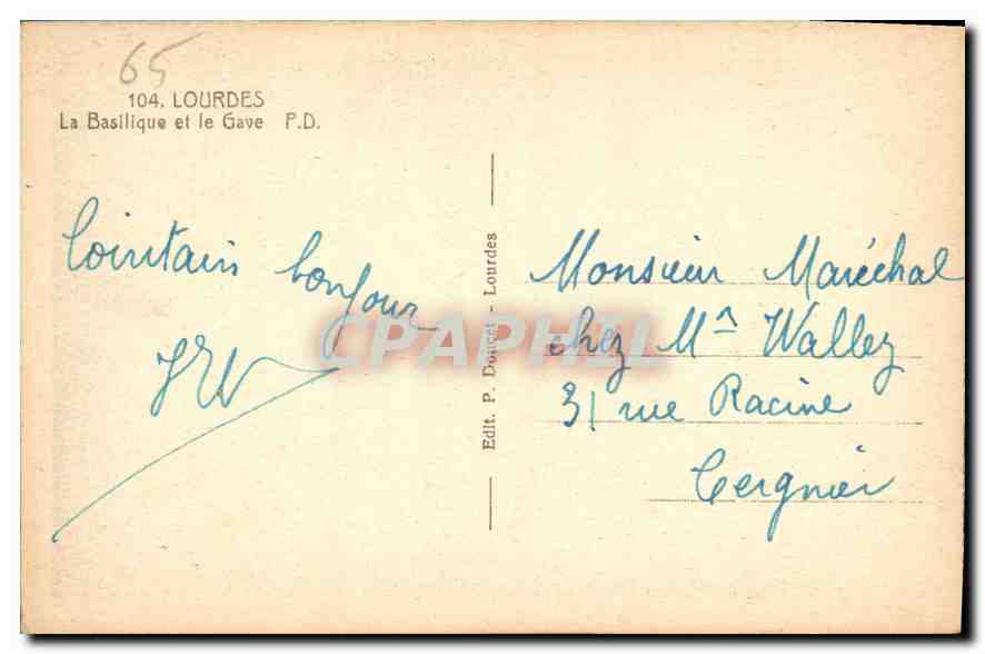 CPA Lourdes la Basilique et le Gave  — Verso