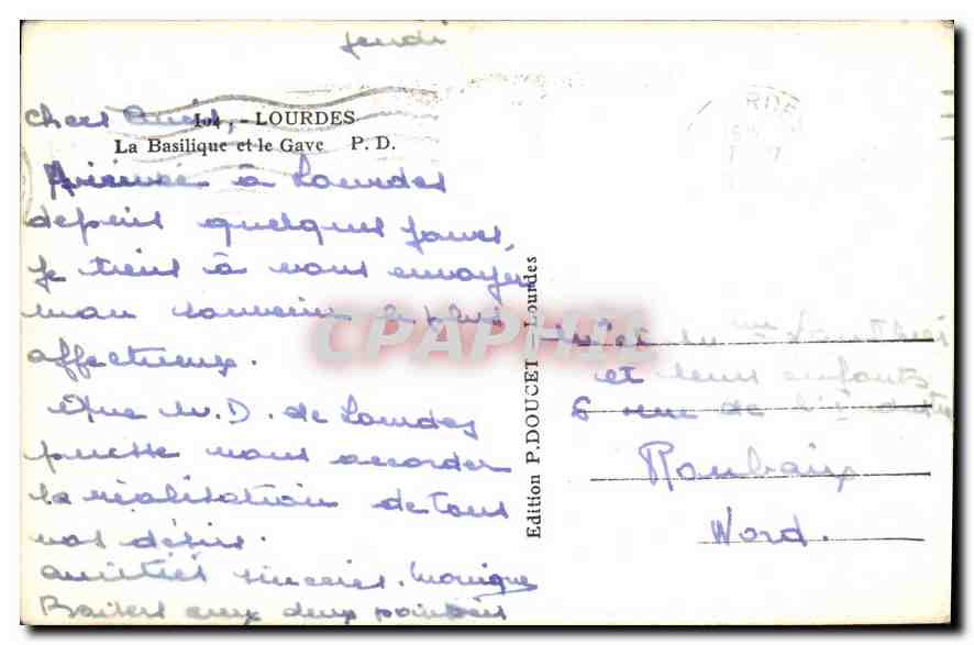 CPA Lourdes la Basilique et le Gave  — Verso