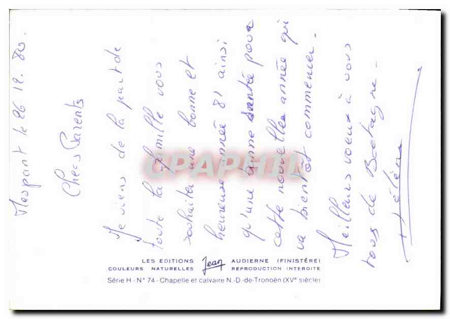 CPA Chapelle et Calvaire N D de Tronoen XV siecle  — Verso