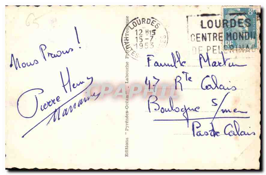 CPA Lourdes Esplanade et Basilique Scene Apparition Basilique Grotte  — Verso