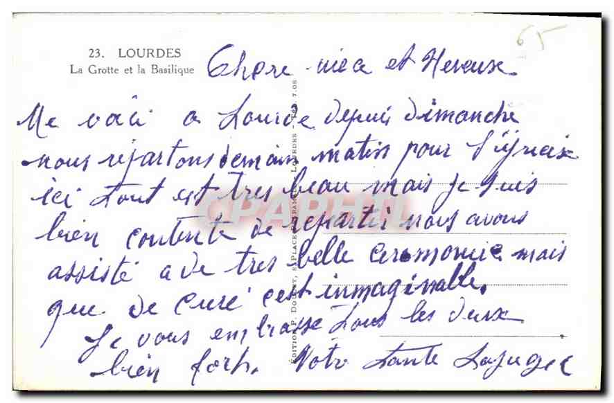 CPA Lourdes la grotte et la Basilique  — Verso