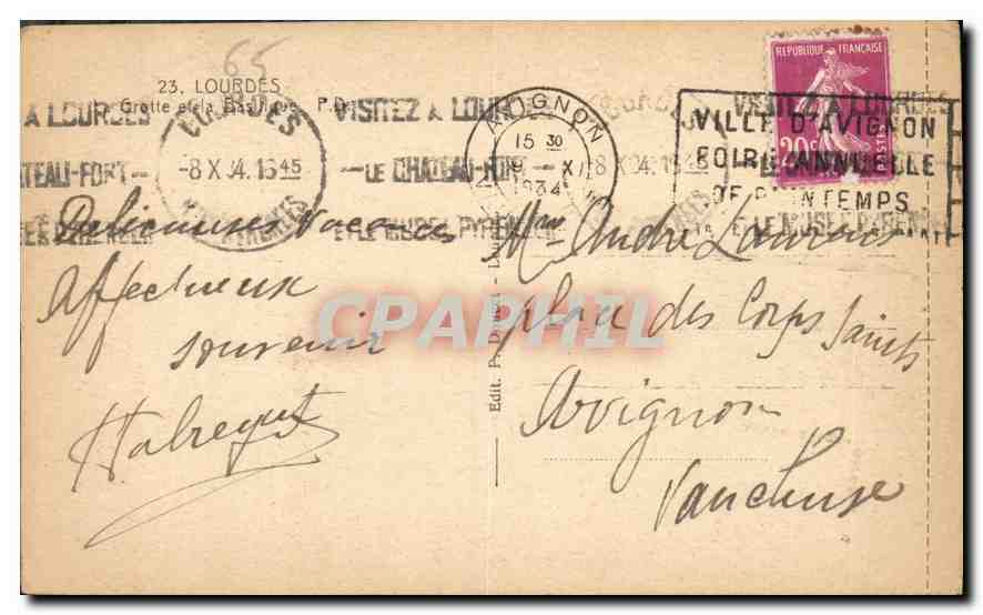 CPA Lourdes la Grotte et la Basilique  — Verso