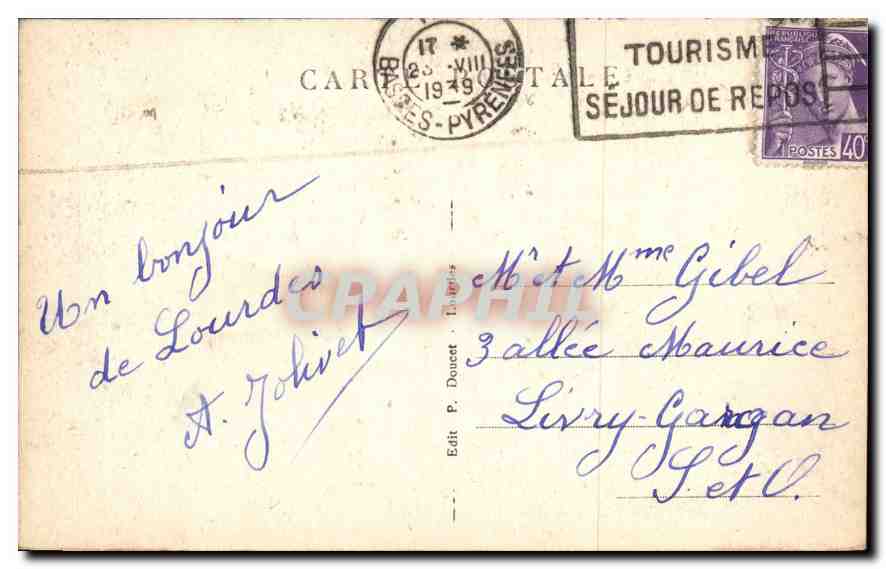 Lourdes — La Basilique et le Monument Interallié vus de Château-Fort — P. D. — Verso