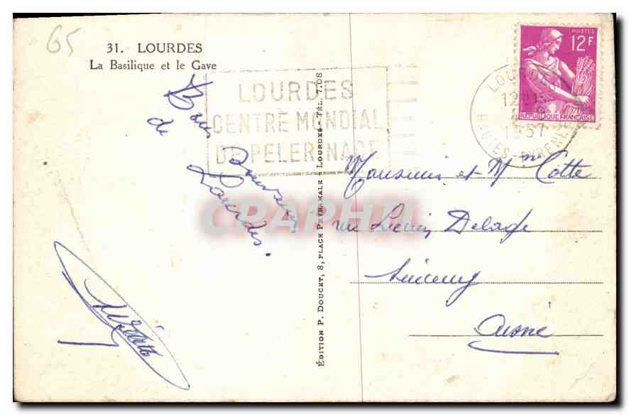 CPA Lourdes La Basilique et le Gave  — Verso