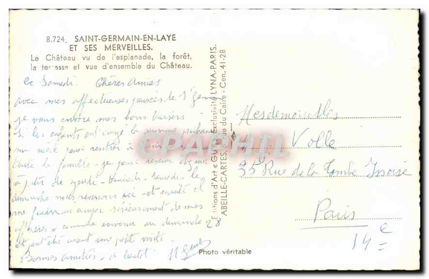 CPA Sainte Germain en Laye et ses Merveilles Le Chateau vu de l'Esplanade la foret la terrasse et vu — Rückseite