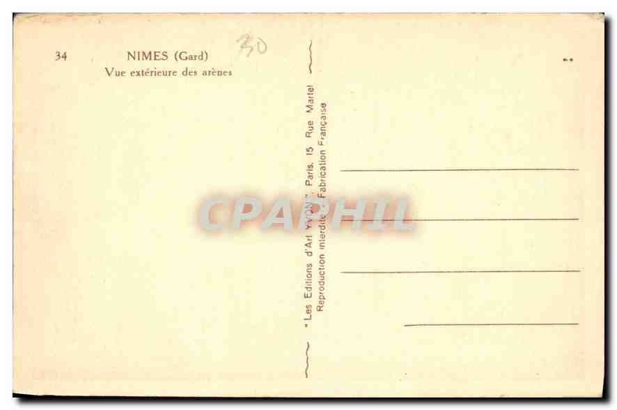 CPA Nimes Gard Vue exterieure des arenes  — Verso