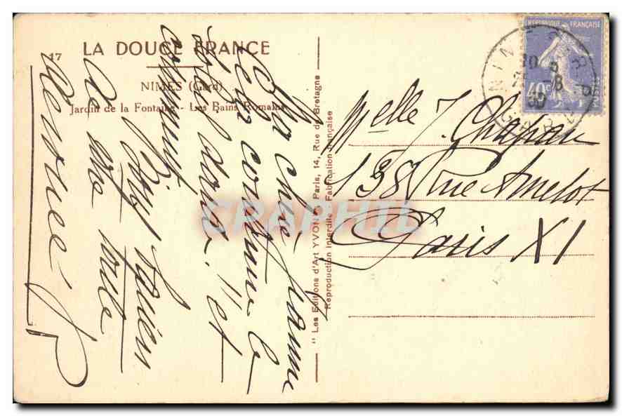 CPA La Douce Grance Nimes Gard Jardin de la Fontaine Les Bains Romains  — Rückseite