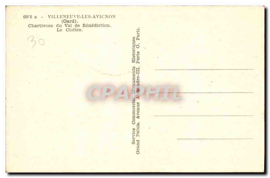 CPA Villeneuve les Avignon Gard Chartreuse du Val de Benediction Le Cloitre  — Verso