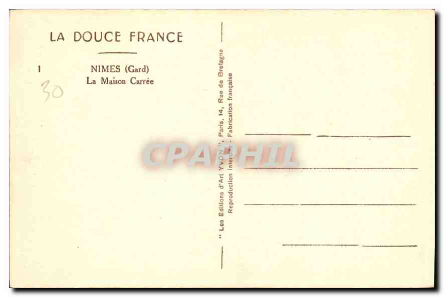 CPA La Douce France Nimes Gard La Maison Carree  — Back