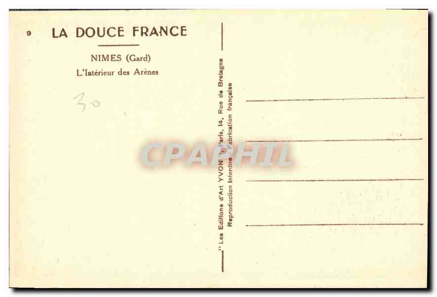 Nîmes (Gard) — L'Intérieur des Arènes — Éditions d'Art YVON, Paris — Rückseite