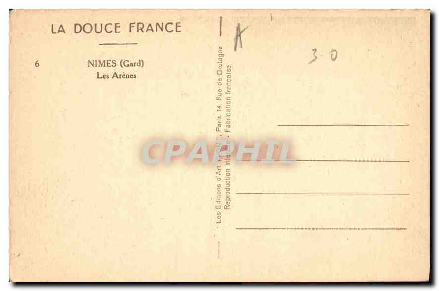 CPA La Douce France Nimes Gard les Arenes  — Rückseite
