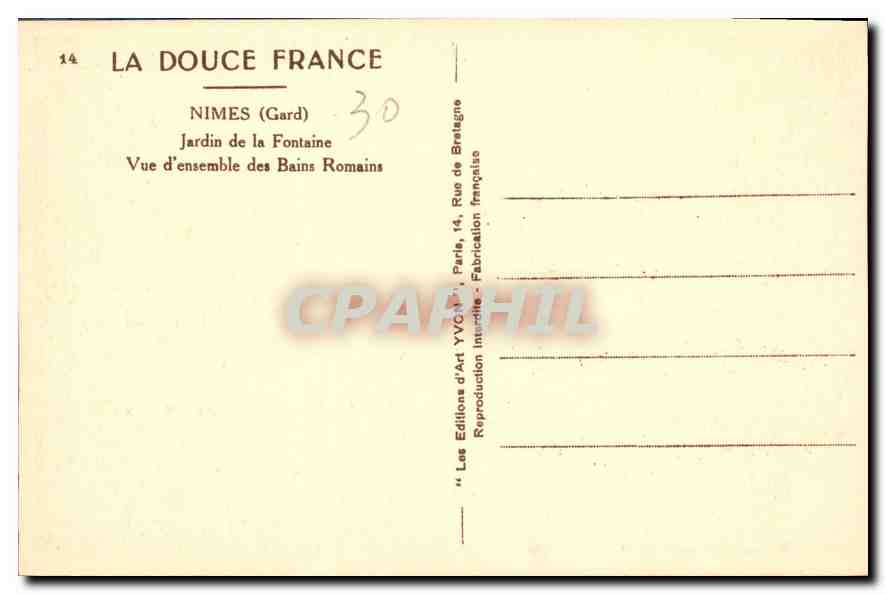 Nîmes (Gard) — Fontänen-Garten — Überblick über die römischen Bäder — Les Éditions d'Art YVCN, Paris — Rückseite