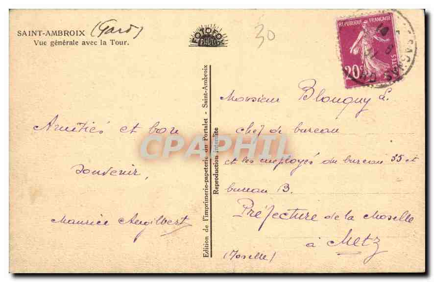 CPA Saint Ambroix vue generale avec la Tour  — Rückseite