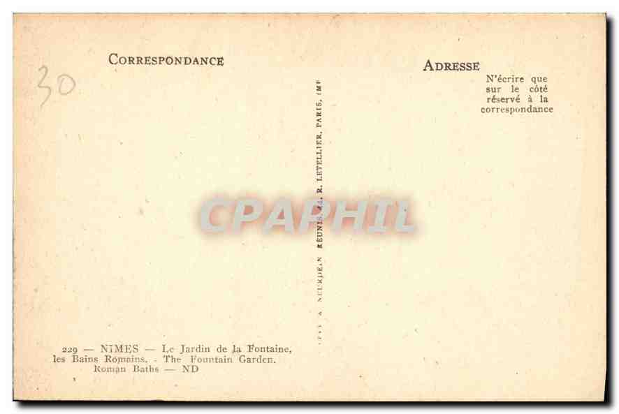 CPA Nimes Le Jardin de la Fontaine les Bains Romains  — Rückseite