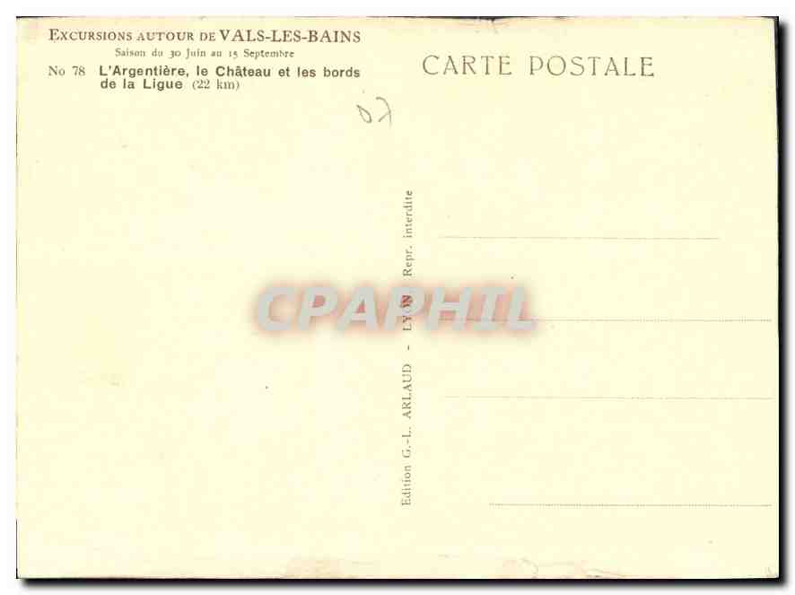 L'Argentière, le Château et les bords de la Ligue — Edition G.-L. Arlaud, No 78 — Back