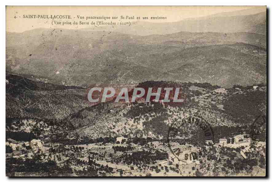 Saint-Paul-Lacoste — Vue panoramique sur St-Paul et ses environs — Vue prise du Serre de l'Escoudas (610m)