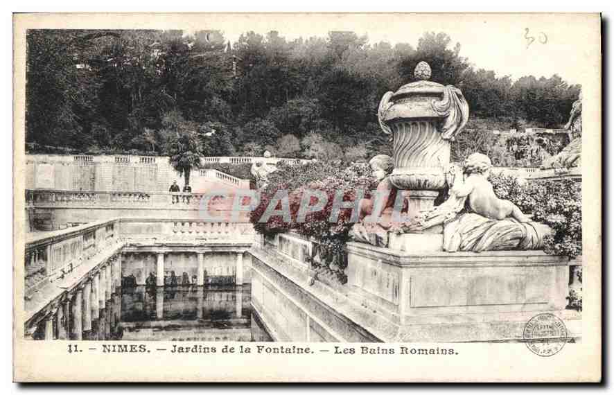 Nîmes — Jardins de la Fontaine — Les Bains Romains — éditeur CPAPHIL, n° 11