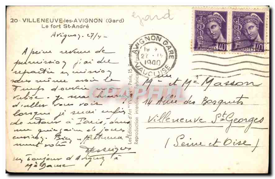 CPA Villeneuve les Avignon Gard Le fort St Andre  — Verso