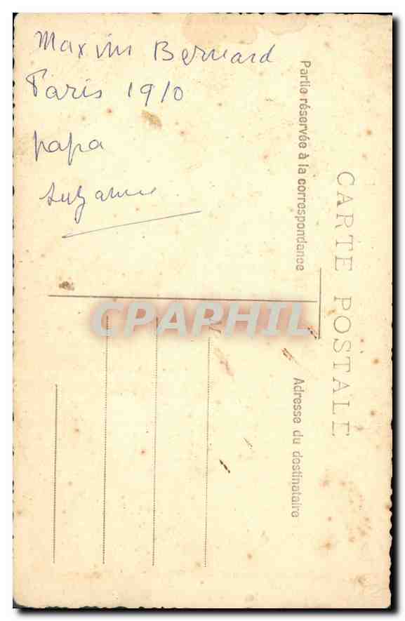 CARTE PHOTO Homme Maxim Bernard Paris 1910 — Verso