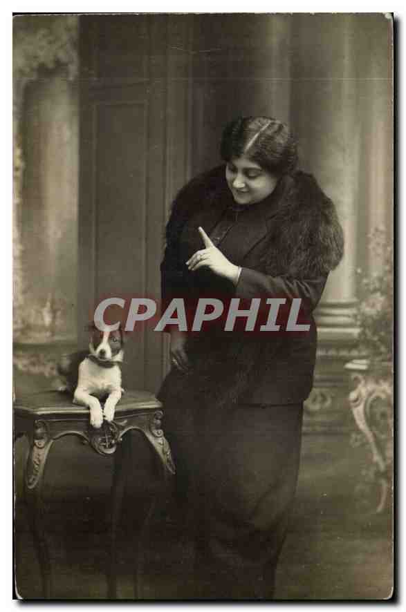 CARTE PHOTO Femme Chien