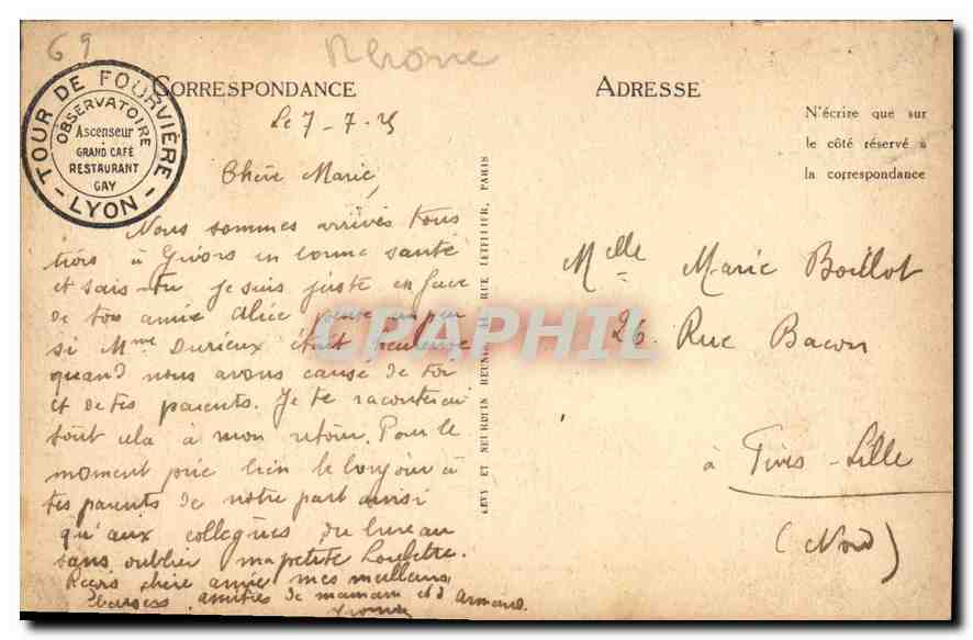 CPA Lyon la Basilique et l'Ascenseur de la Tour de Fourviere  — Verso