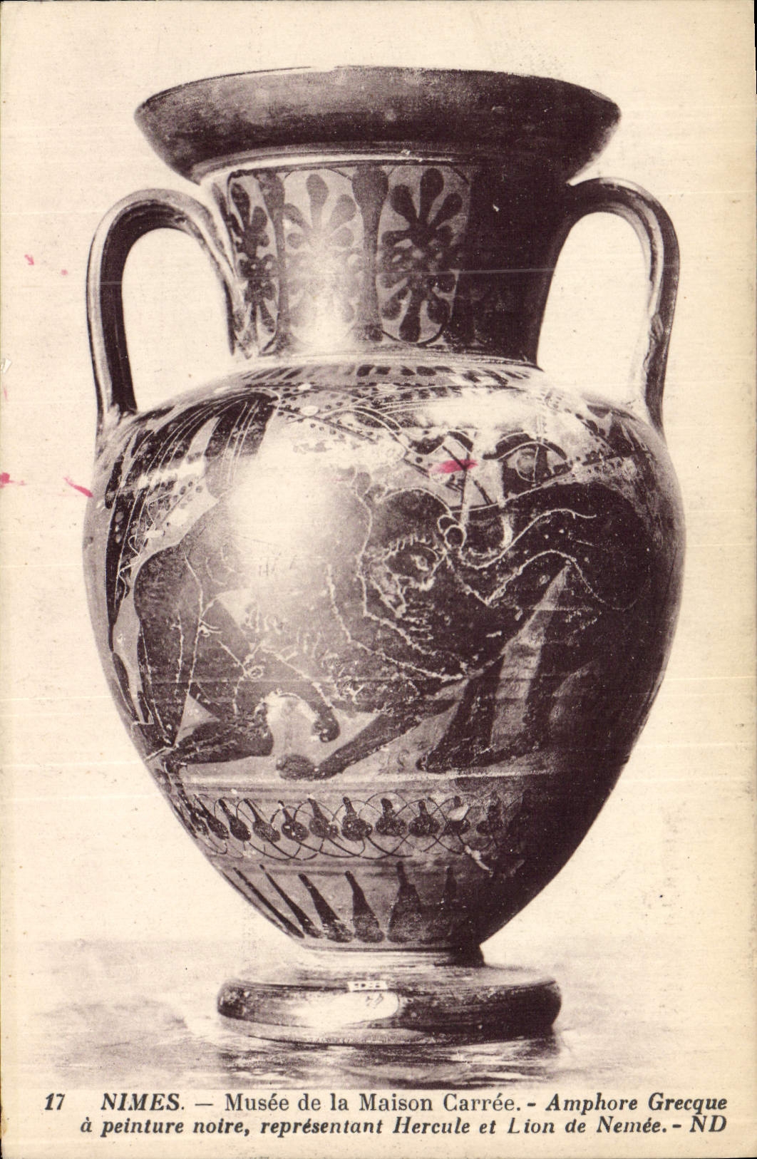 Nîmes — Musée de la Maison Carrée — Amphore grecque à peinture noire représentant Hercule et Lion de Némée — N°17
