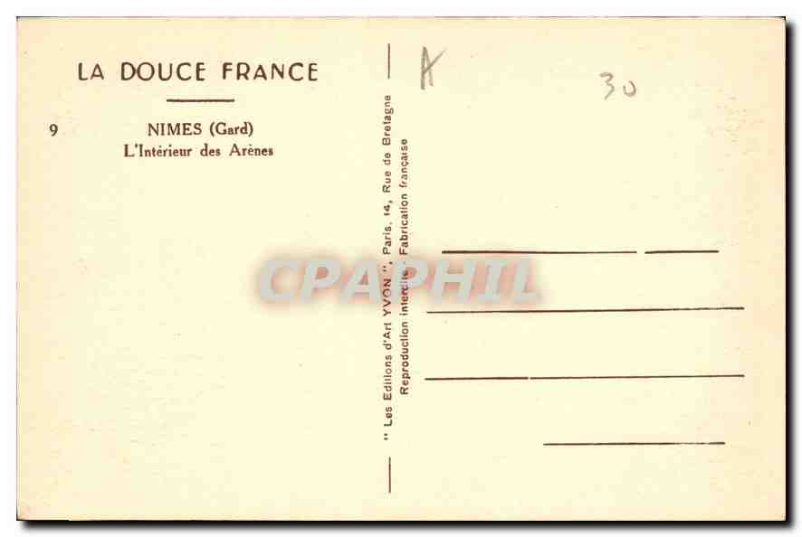 CPA La Douce France Nimes Gard L'Interieur des Arenes  — Rückseite