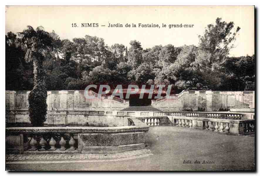 Nîmes — Jardin de la Fontaine, der große Mauer — Verlag: Éditeur des Arcines, Nr. 15
