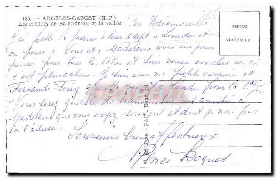 CPA Argeles Gazost H P Les rochers de Balanereau et la vallee  — Rückseite