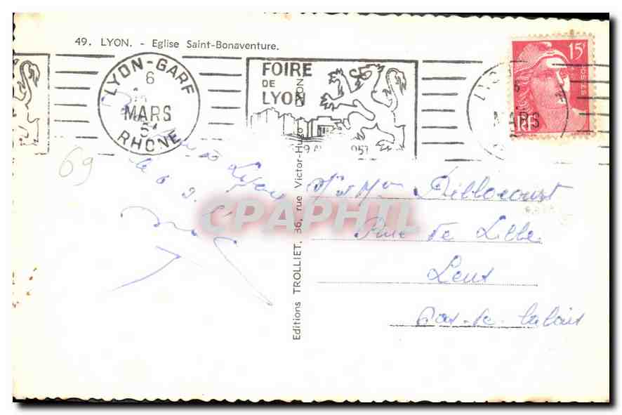 CPA Lyon Eglise Saint Bonaventure  — Verso
