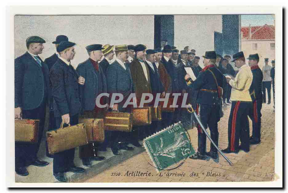 Artillerie l'arrivee des bleus Rookies valise sabre artillery uniforme officiers kepi Animation CPA