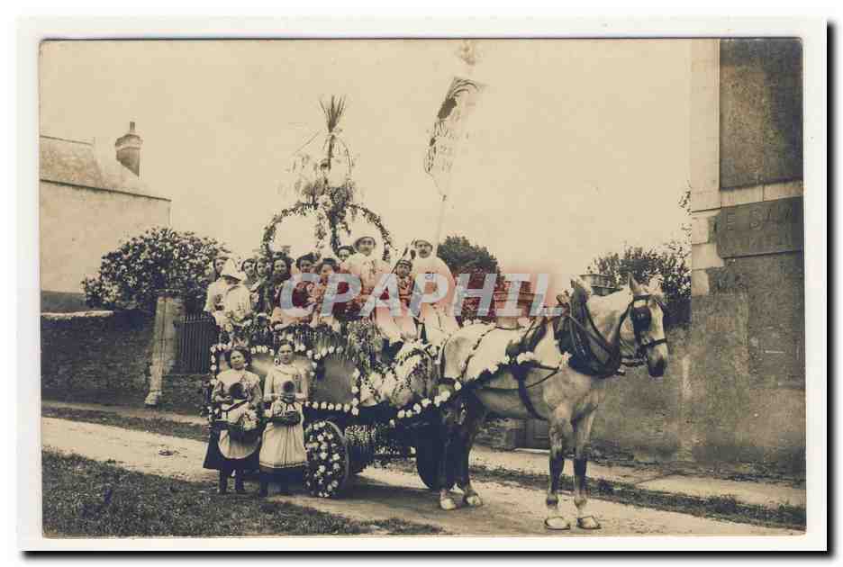 carte photo char bouquetieres fleurs cariole coiffe turban cheval chapeau costume pittoresque carnaval animation TOP CPA