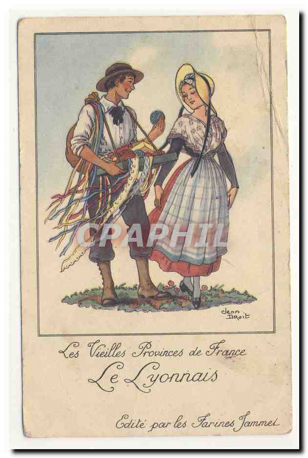 Illustration Jean Droit les vieilles provinces de france le lyonnais farine jammet CPA