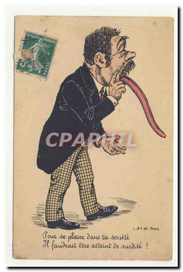 Homme avec langue longue — caricature satirique — L.R.J.W. Paris
