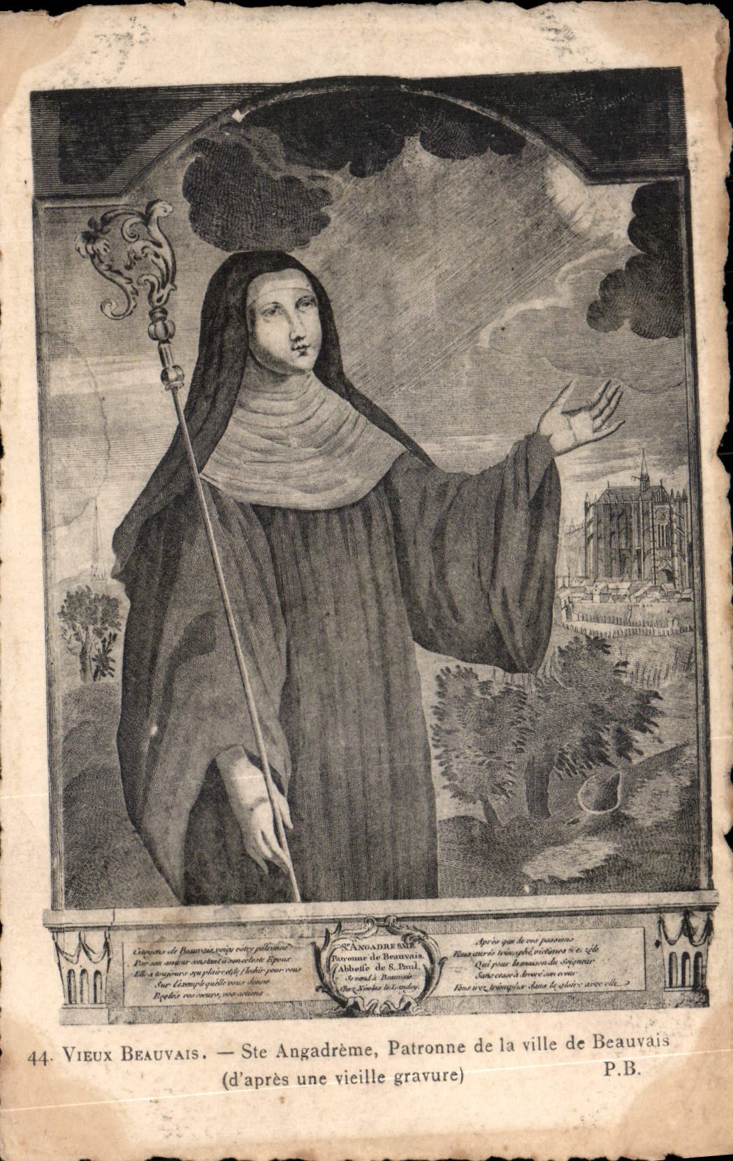 Vieux Beauvais — Ste Angadrème, Patronne de la ville de Beauvais — P.B.
