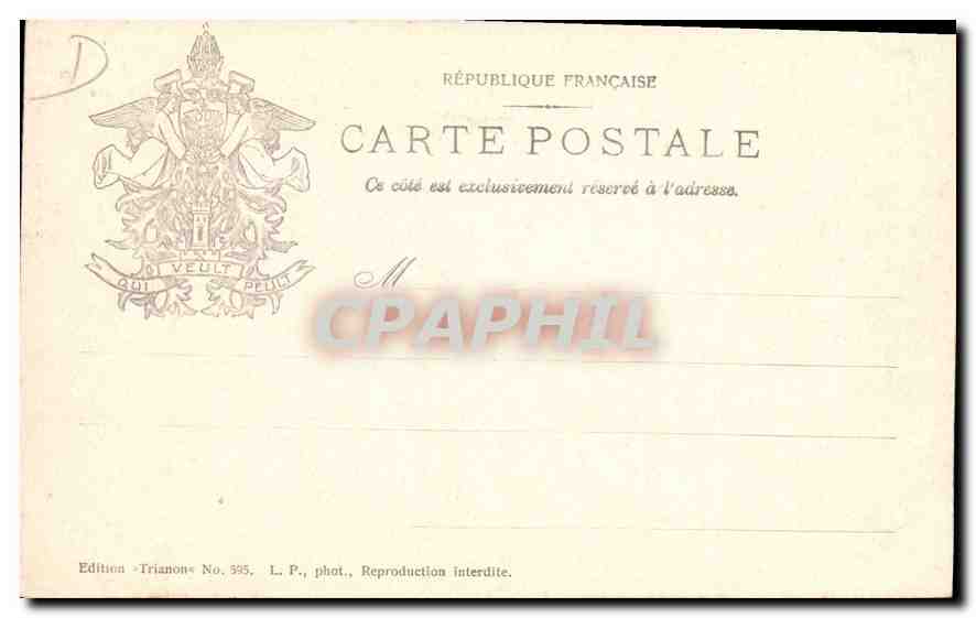Château de Pierrefonds — La Chapelle, le Donjon, l'Escalier d'Honneur et la Porte d'Entrée — Édition Trianon No. 395 — Verso